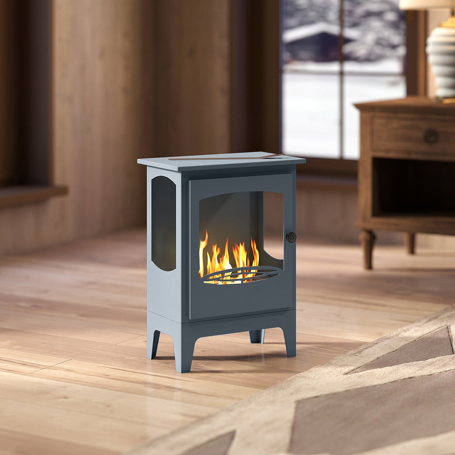 Freestanding Bioethanol Fireplace Ethanol Fireplace Stove, Grey