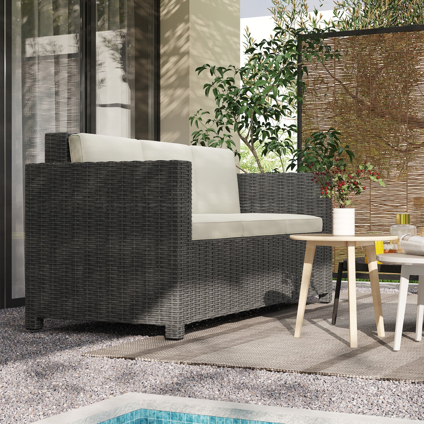 Rattan Wicker 3-seater Chair Patio Furniture w/ Cushion Cream