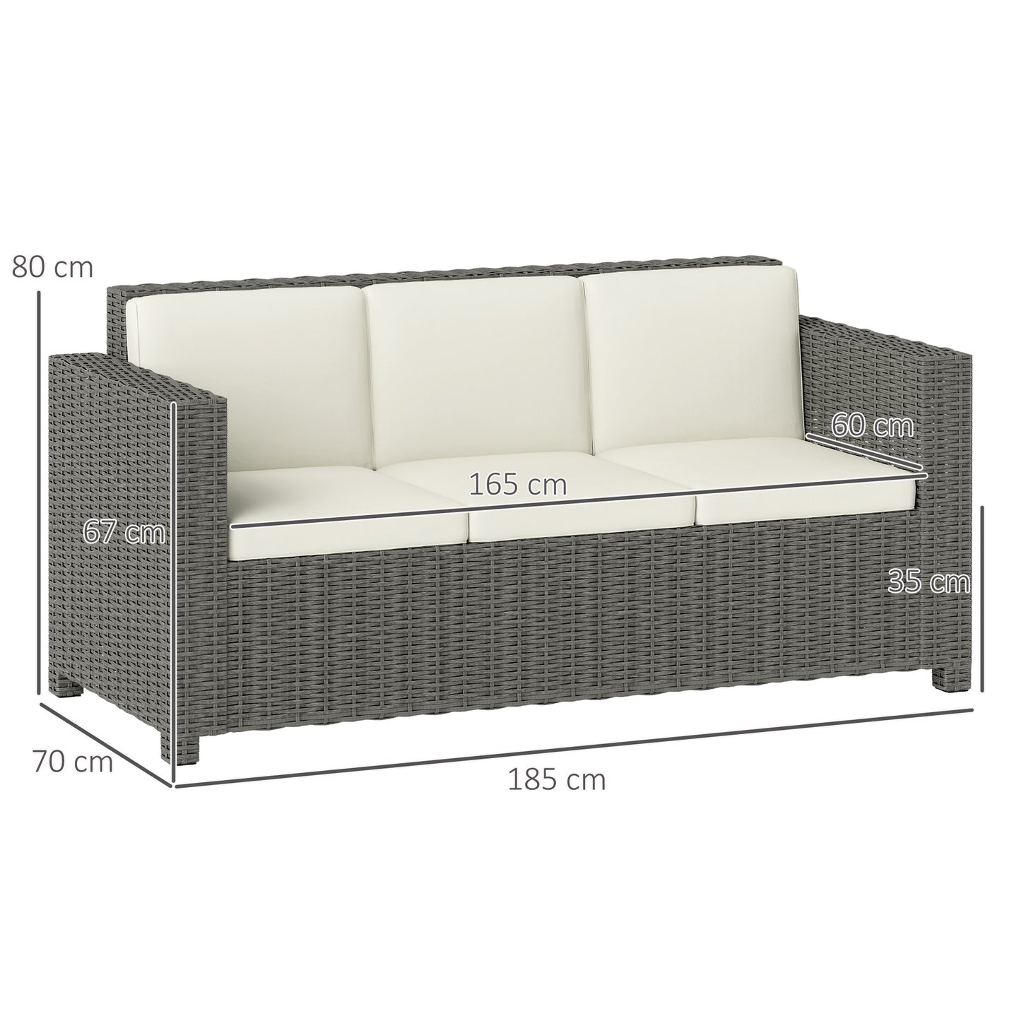 Rattan Wicker 3-seater Chair Patio Furniture w/ Cushion Cream