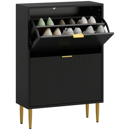 Slim Shoe Storage Cabinet with 2 Flip Drawers for Hallway, Black