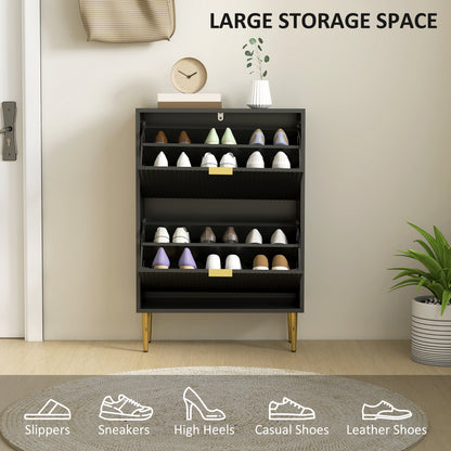Slim Shoe Storage Cabinet with 2 Flip Drawers for Hallway, Black