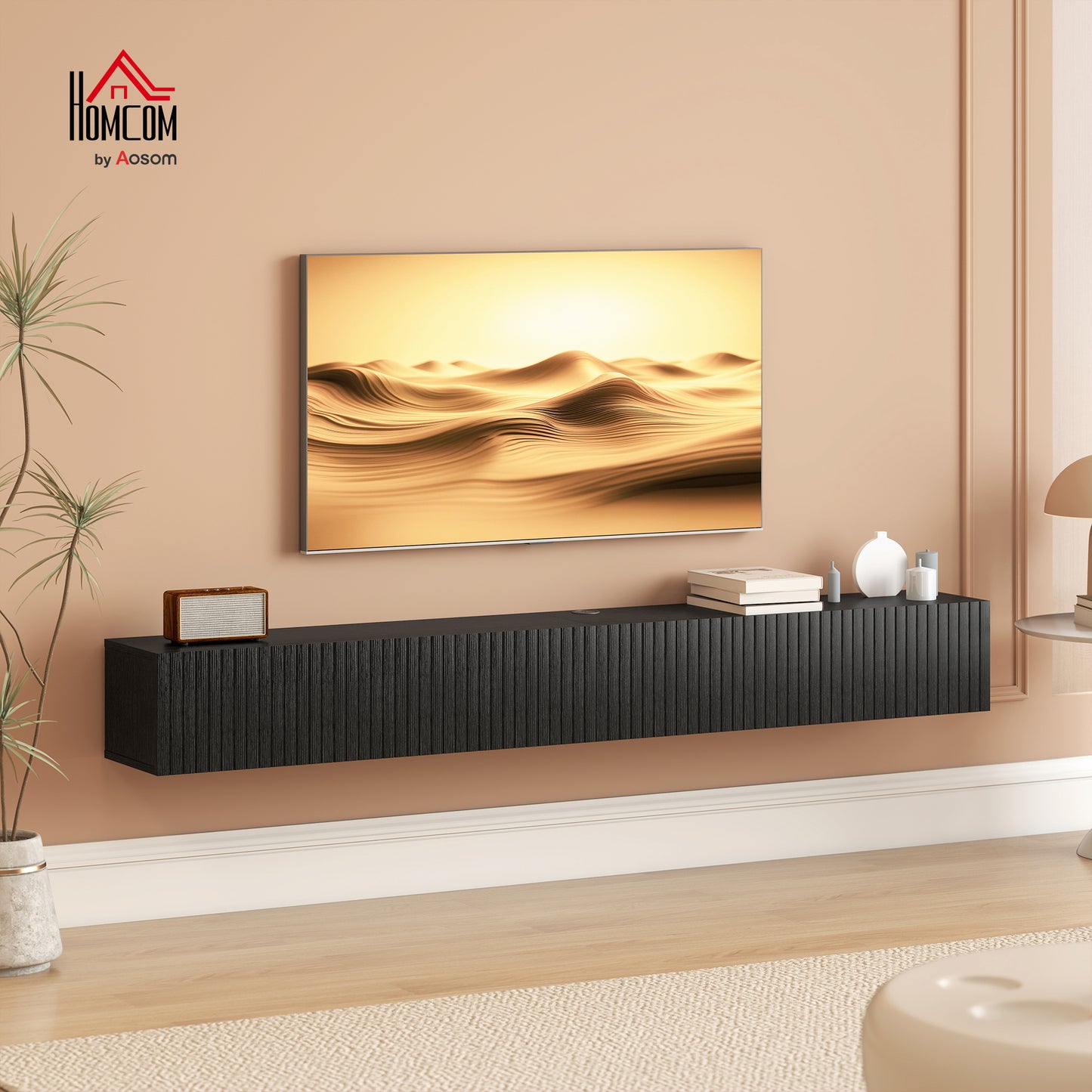 Wall Mount TV Stand Cabinet with Fluted Flip-Down Doors
