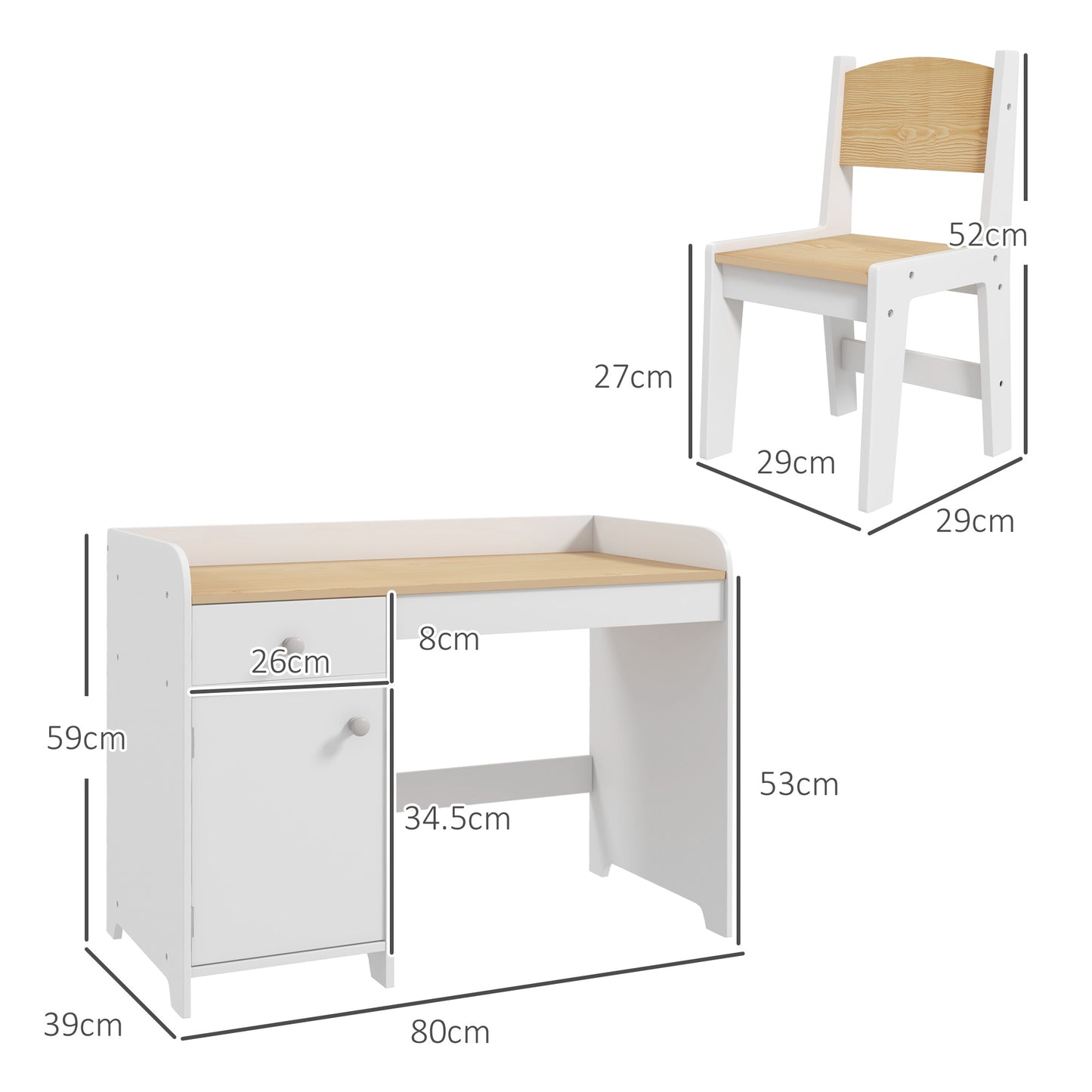 Kids Desk and Chair Set for 3-6 Year Old with Storage Drawer, White
