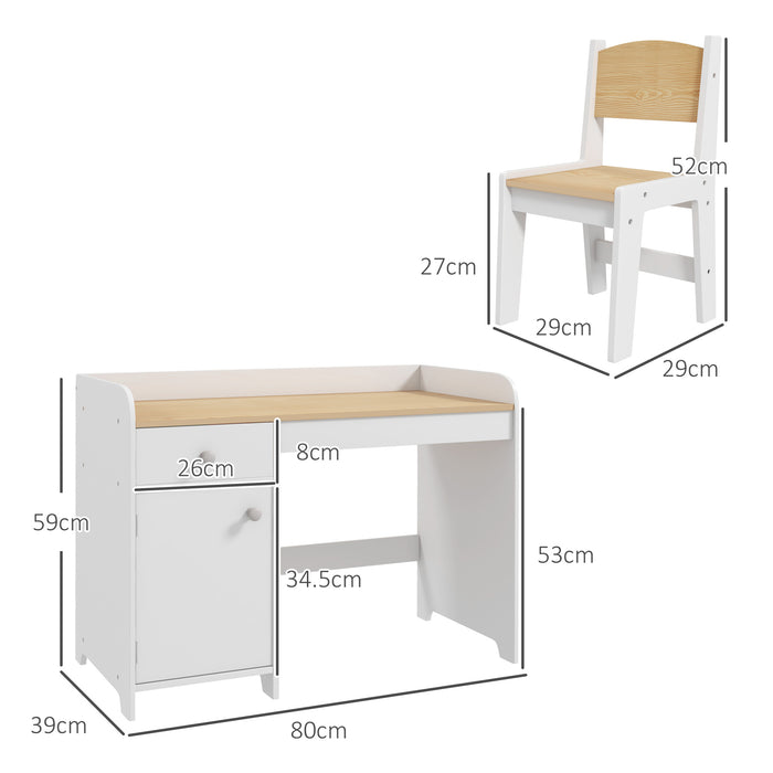 Kids Desk and Chair Set for 3-6 Year Old with Storage Drawer, White