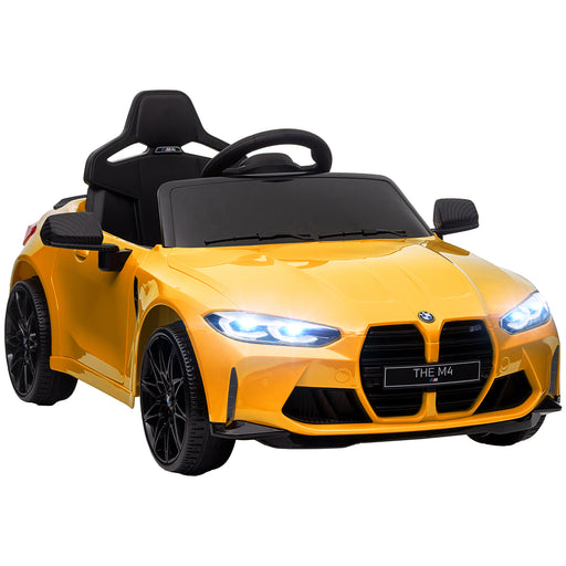 12V BMW M4 Licensed Kids Electric Car w/ Remote, Suspension - Yellow