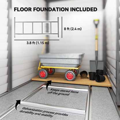 5 x 9ft Galvanised Metal Garden Shed with Foundation Kit, Grey