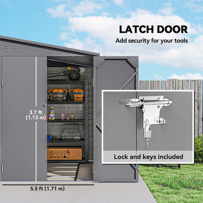 5 x 9ft Galvanised Metal Garden Shed with Foundation Kit, Grey