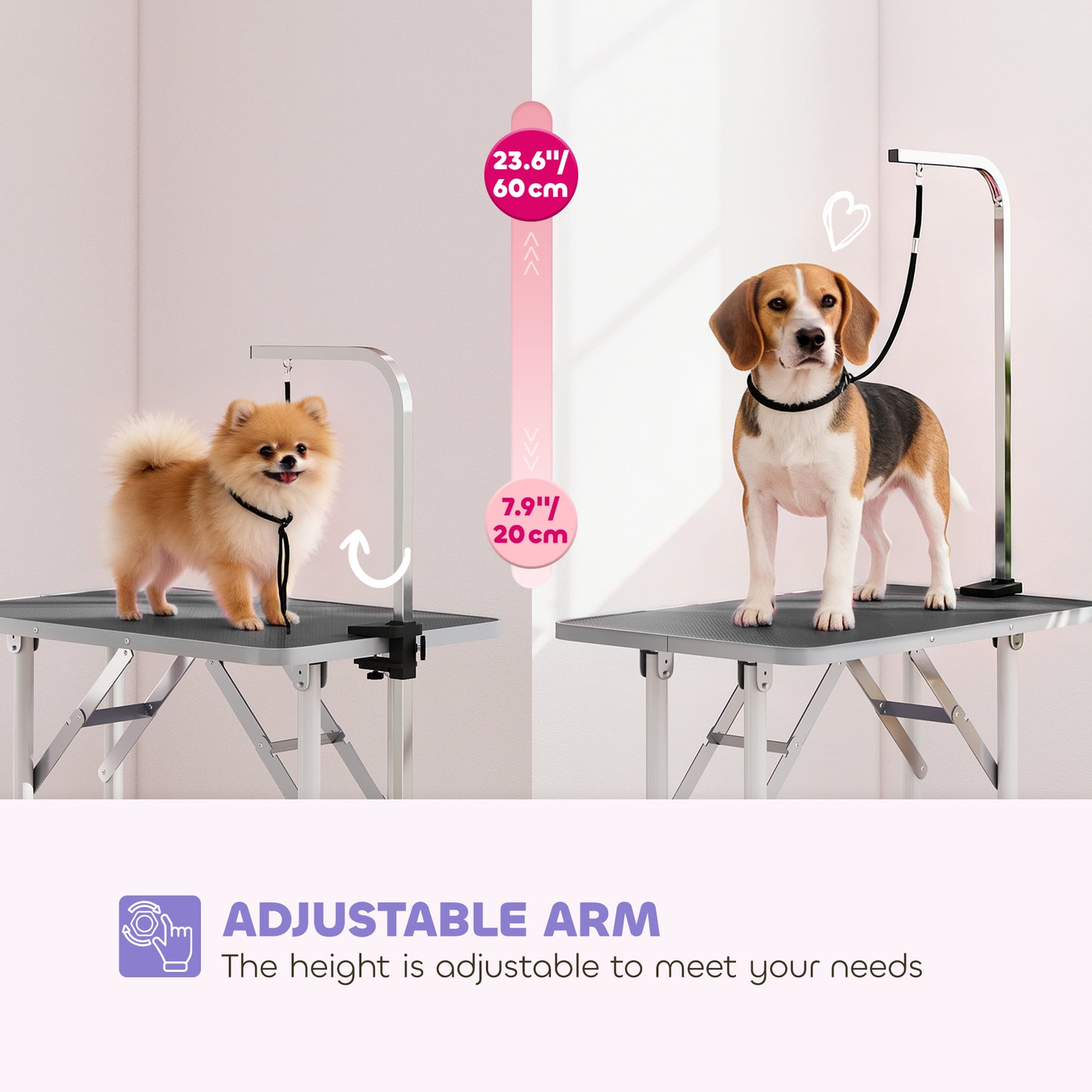 Foldable Dog Grooming Table Adjustable Arm for Small Dogs 81x49x80 cm