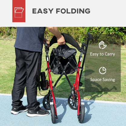 Lightweight Walking Frame with Seat and Backrest, Red