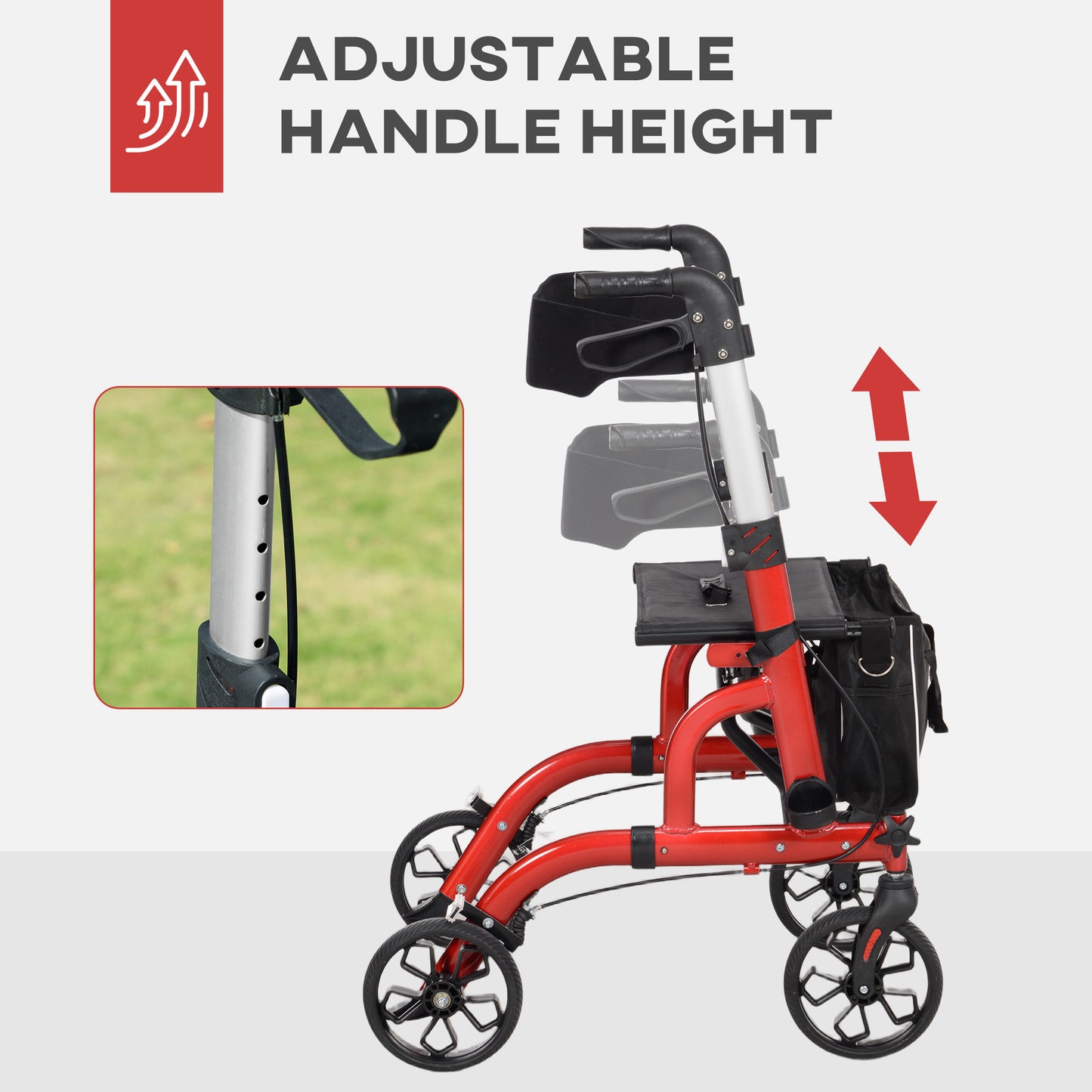 Lightweight Walking Frame with Seat and Backrest, Red