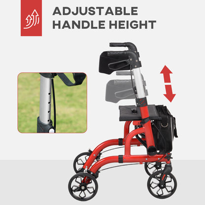 Lightweight Walking Frame with Seat and Backrest, Red