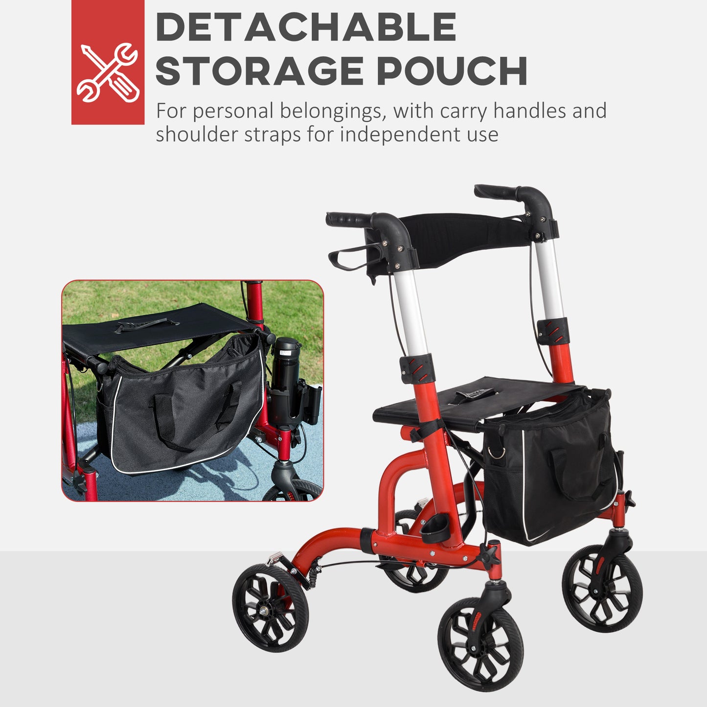 Lightweight Walking Frame with Seat and Backrest, Red