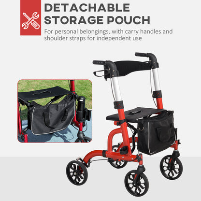 Lightweight Walking Frame with Seat and Backrest, Red