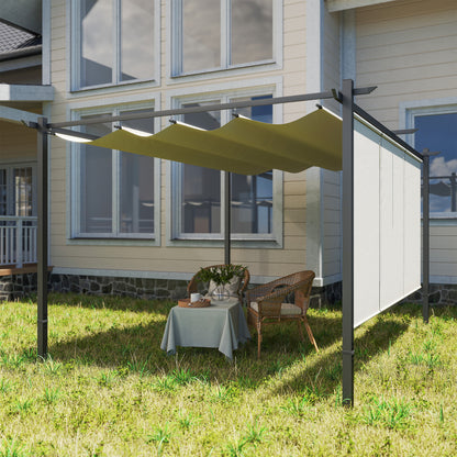 3 x 4m Metal Pergola with Retractable Roof and Roller Shade, Beige