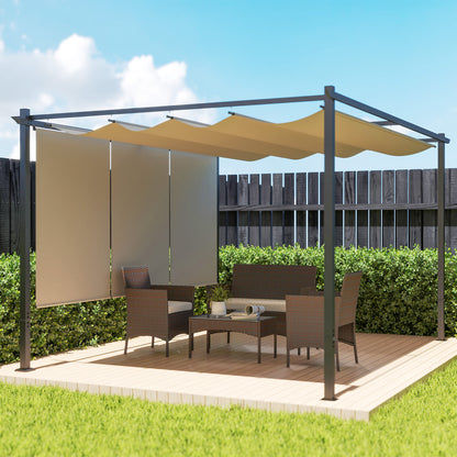 3 x 4m Metal Pergola with Retractable Roof and Roller Shade, Beige