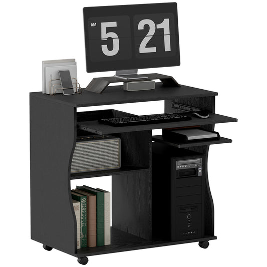 Computer Table Study Desk with Sliding Keyboard Tray, Black