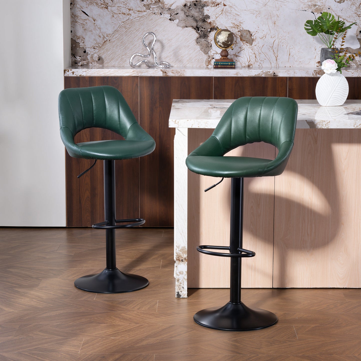 Barstools Set of 2, Dining Stools with Backrest and Footrest