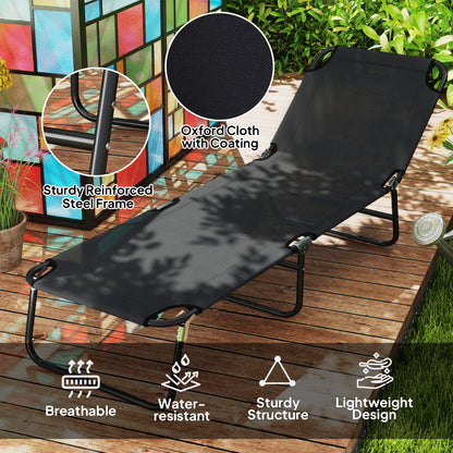 2 Piece Reclining Chaise Lounge with Adjustable Backrest, Black