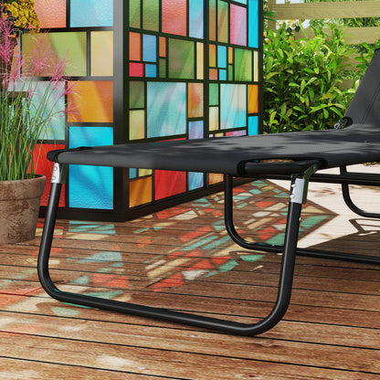 2 Piece Reclining Chaise Lounge with Adjustable Backrest, Black