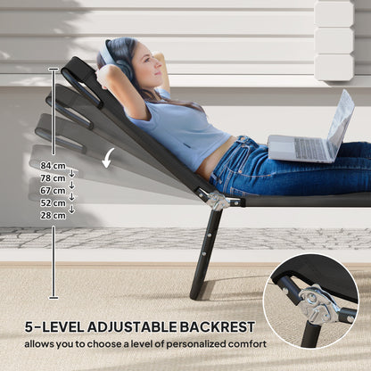 2 Piece Reclining Chaise Lounge with Adjustable Backrest, Black