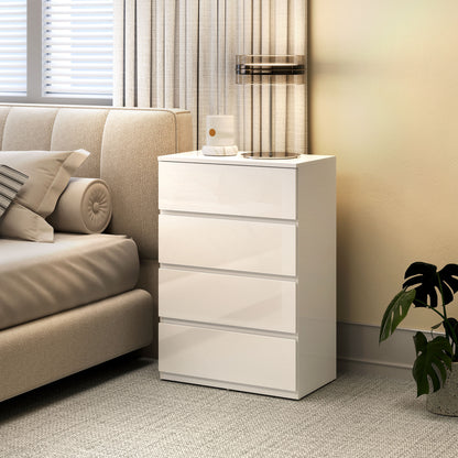 Bedroom Chest of Drawers, High Gloss 4 Drawers Dresser, White