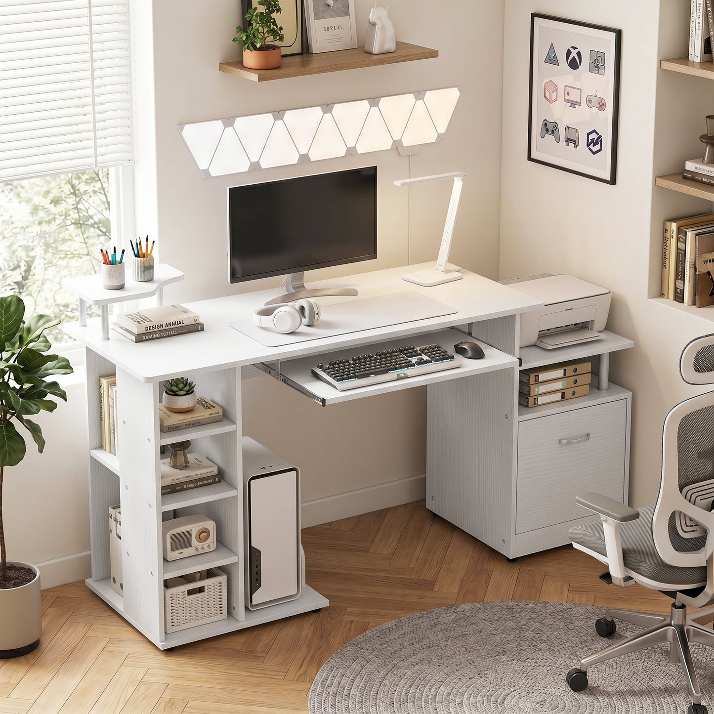 Wood Computer Desk Laptop Workstation Drawer Shelf for Home Office