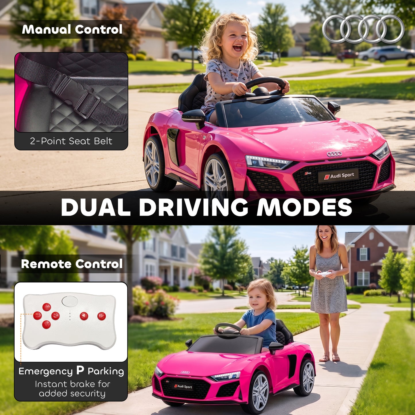 Licensed Audi R8 Spyder 12V Electric Car for Kids with Remote Pink