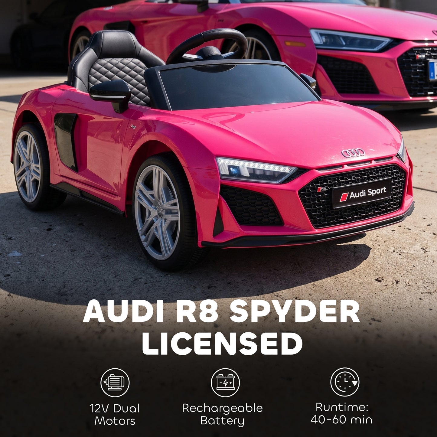Licensed Audi R8 Spyder 12V Electric Car for Kids with Remote Pink