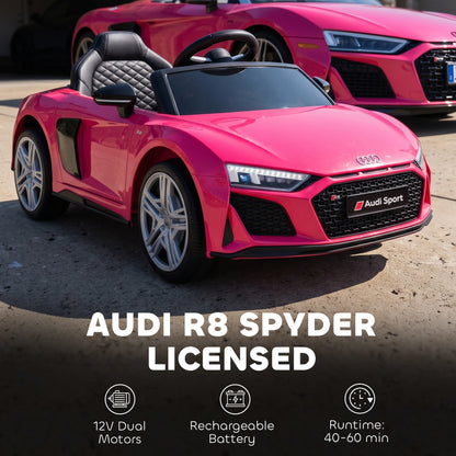 Licensed Audi R8 Spyder 12V Electric Car for Kids with Remote Pink