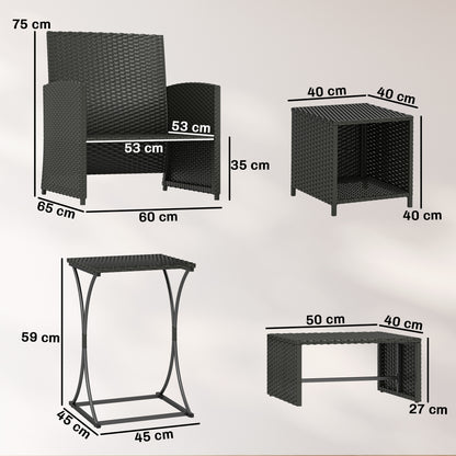 6 Piece Rattan Garden Furniture Set with Nesting Tables, Black