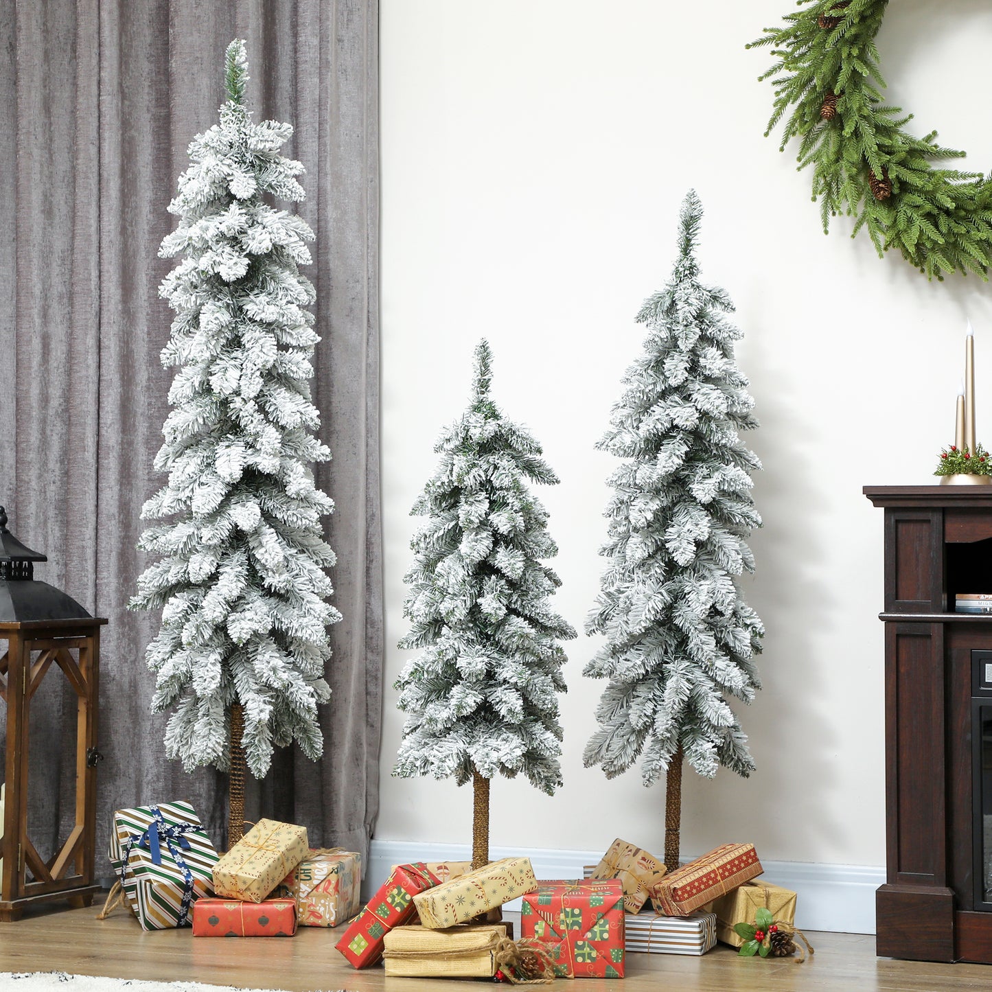 Set of 3 Flocked Christmas Tree, Pencil Downswept Xmas Tree