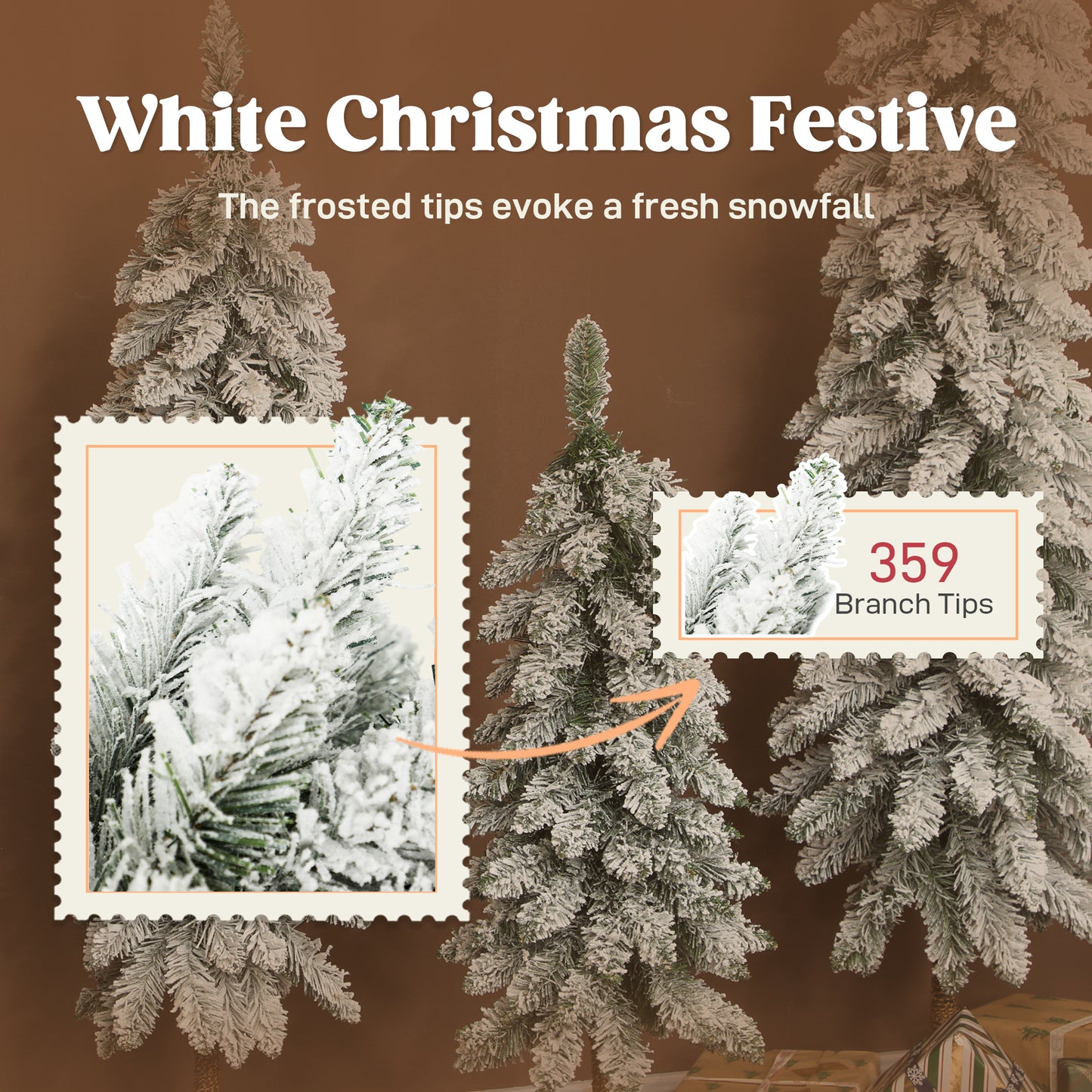 Set of 3 Flocked Christmas Tree, Pencil Downswept Xmas Tree