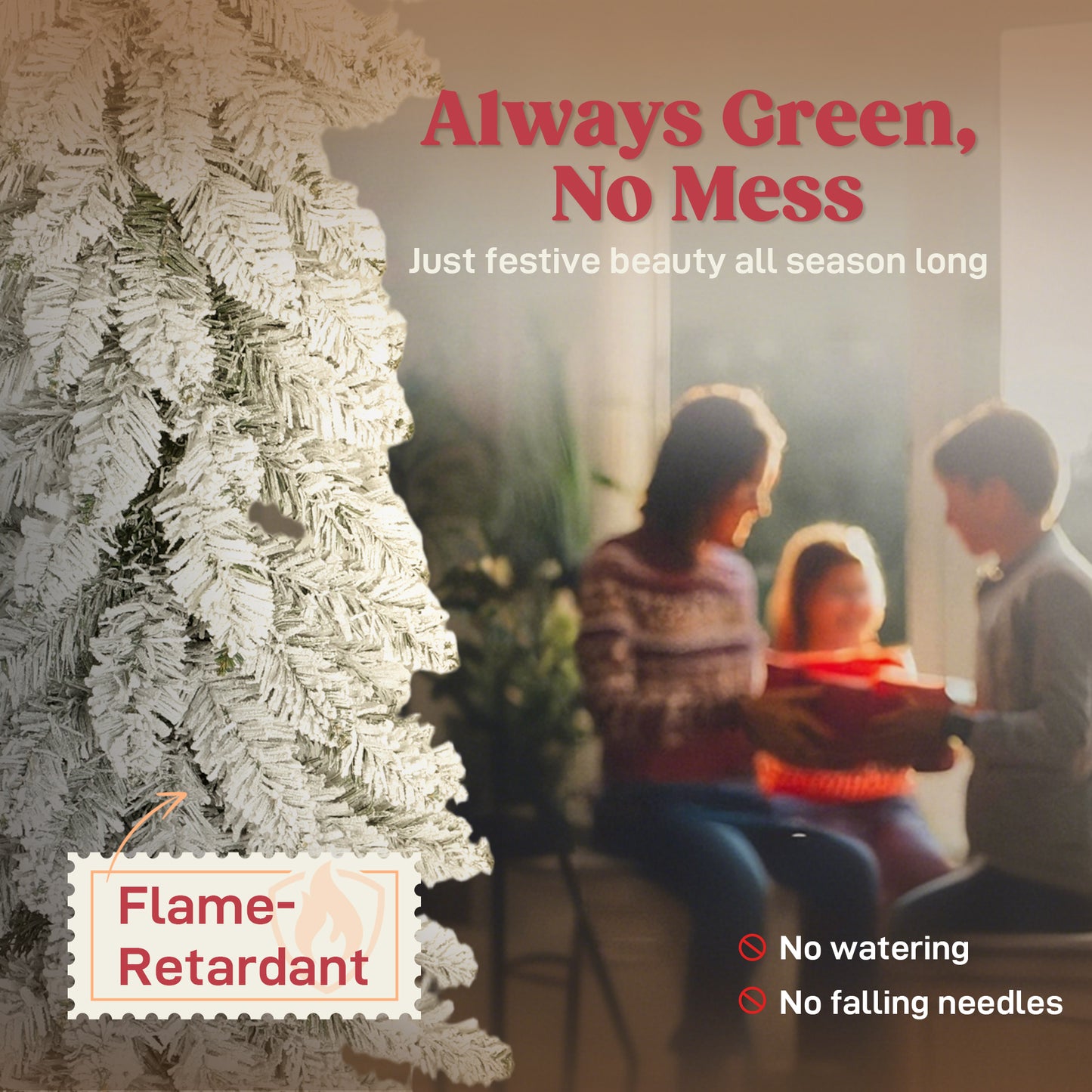 Set of 3 Flocked Christmas Tree, Pencil Downswept Xmas Tree