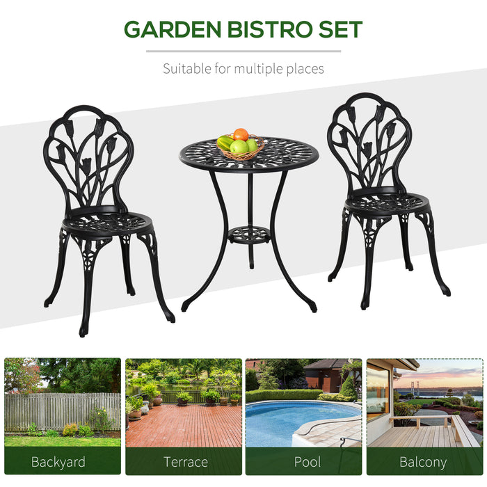 3 Piece Patio Bistro Set, Outdoor Aluminium Garden Table and Chairs with Umbrella Hole for Balcony, Black