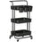 3 Tier Utility Rolling Cart, Kitchen Cart with 3 Removable Mesh Baskets, 3 Hanging Box, 4 Hooks and Dividers for Living Room, Laundry Black