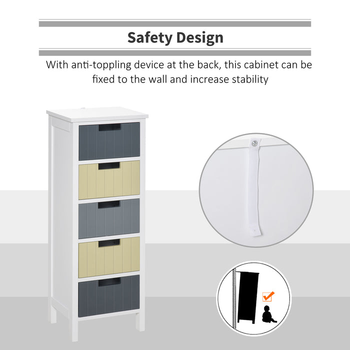 Tall Chest of Drawers, Storage Tower, Dresser Chest w/ 5 Detachable Drawers, Wood Top, Organizer Unit for Closets Bedroom Nursery Room Hallway