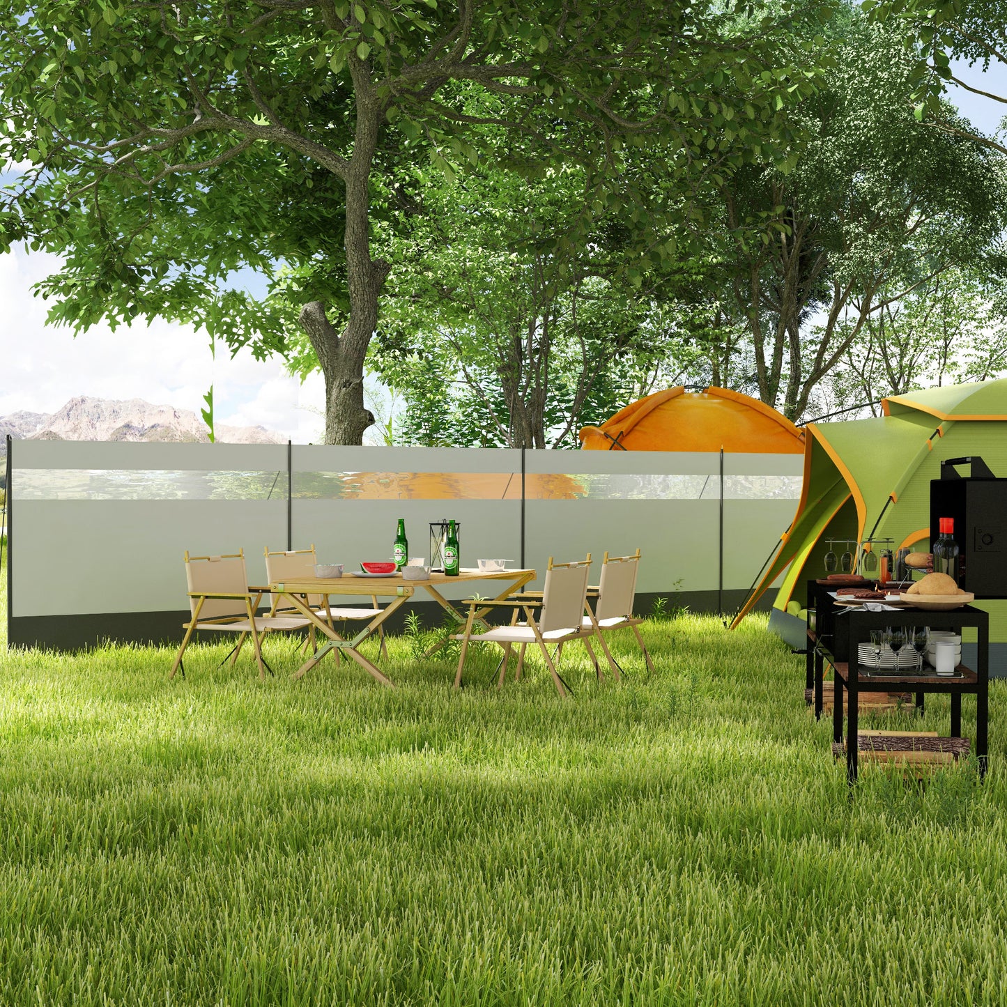 Camping Windbreaks with Clear Windows, 725 x 140cm, Grey