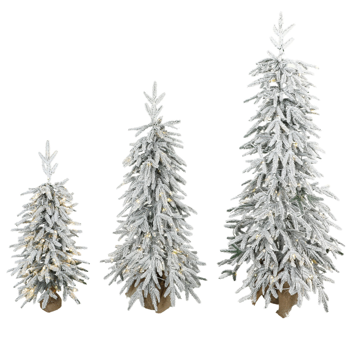 Prelit Flocked Artificial Christmas Tree Set of 3, 3FT/4FT/5FT