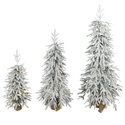 Prelit Flocked Artificial Christmas Tree Set of 3, 3FT/4FT/5FT