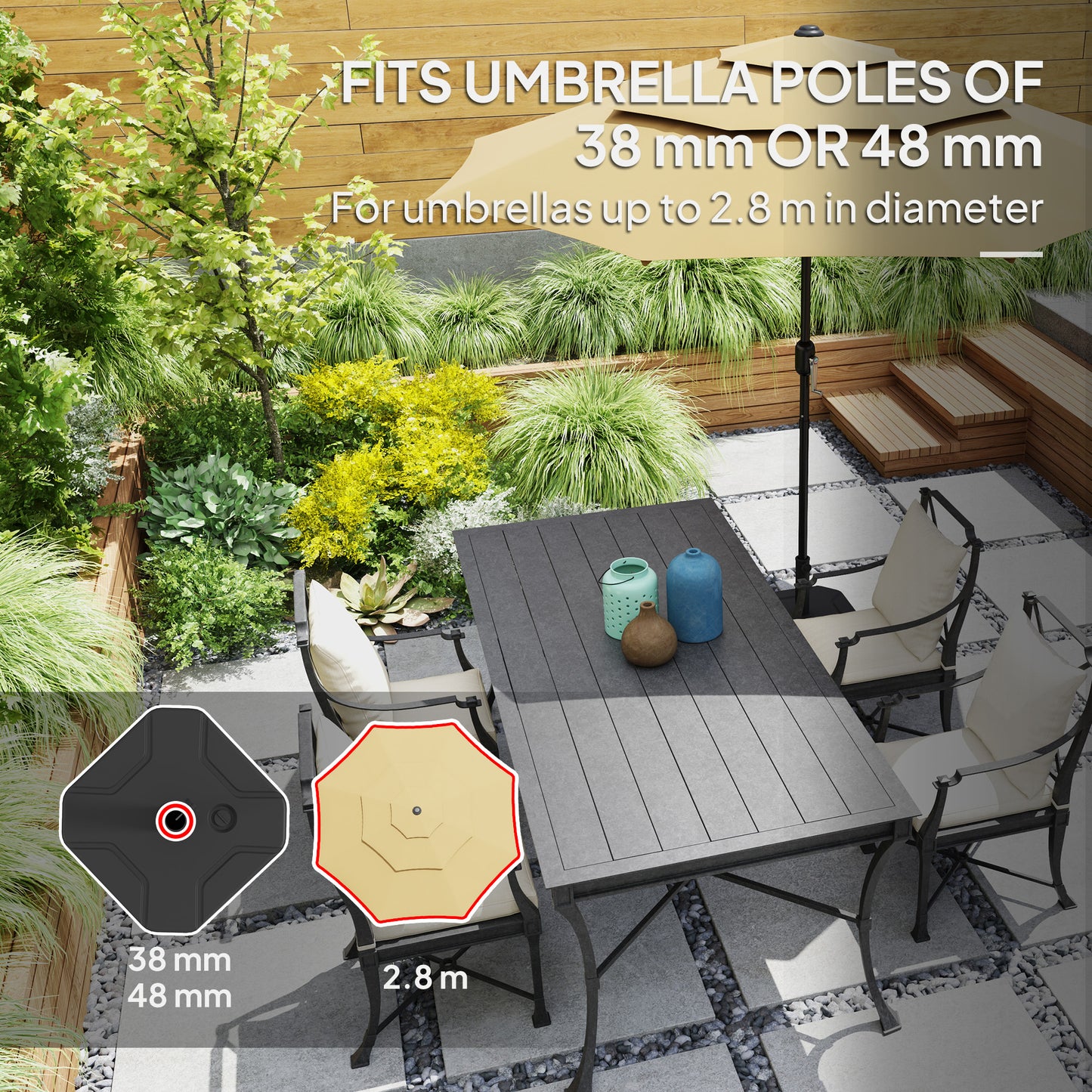 Square Garden Parasol Base, Sand/Water Filled Parasol Stand, Black