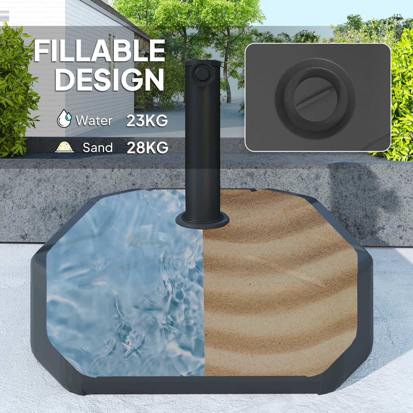 Square Garden Parasol Base, Sand/Water Filled Parasol Stand, Black