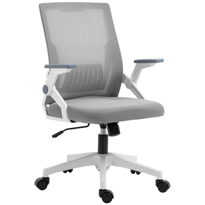 Mesh Office Chair, Desk Chair with Lumbar Support, Flip-up Armrest, Swivel Wheels, Adjustable Height, Grey