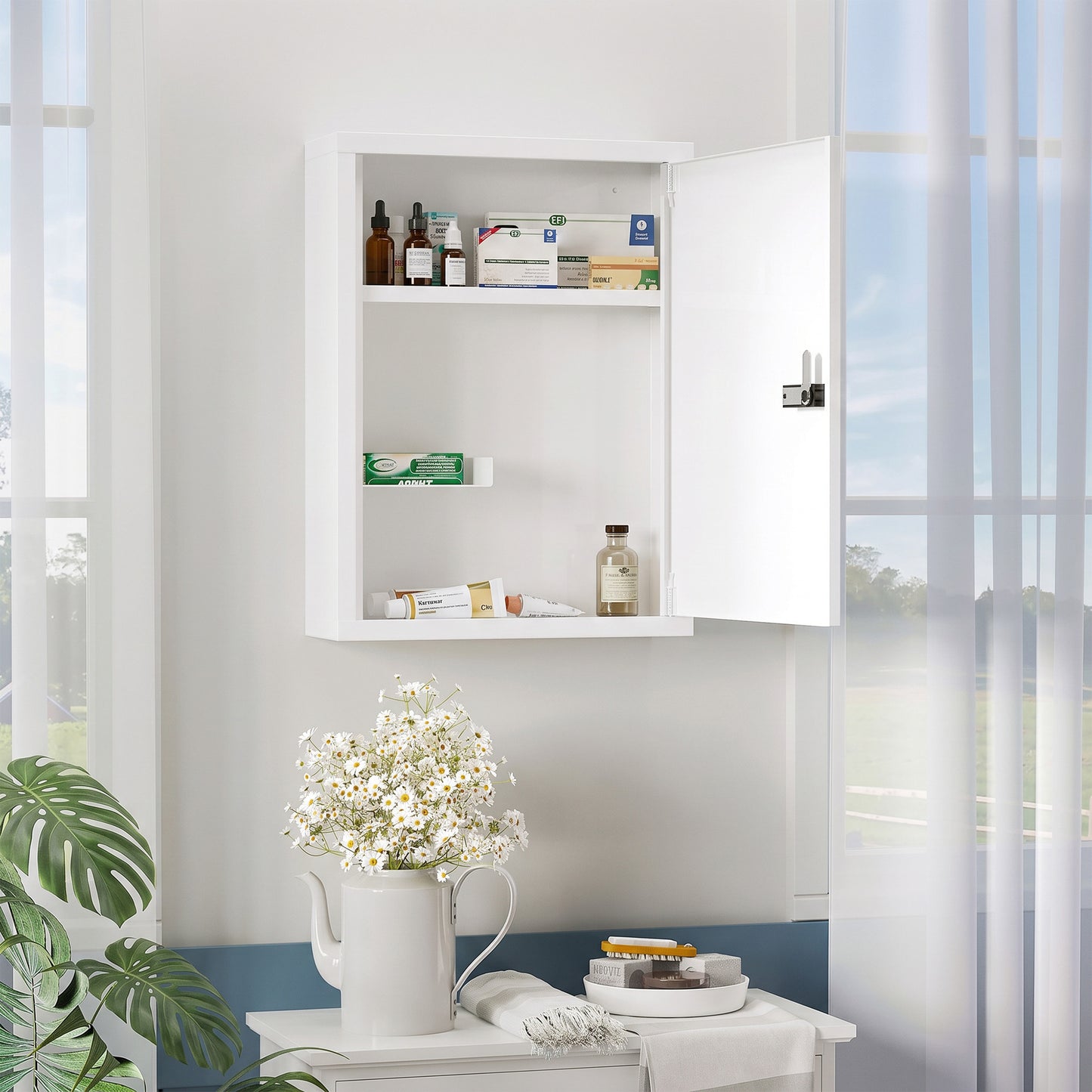 Wall Mount Medicine Cabinet with Combination Lock, White