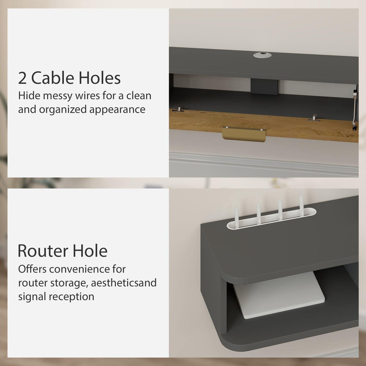 140 cm Floating TV Unit with Storage Entertainment Media Console Grey