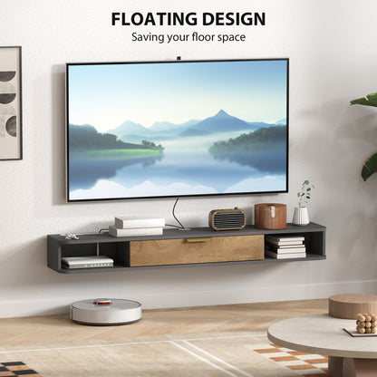 140 cm Floating TV Unit with Storage Entertainment Media Console Grey