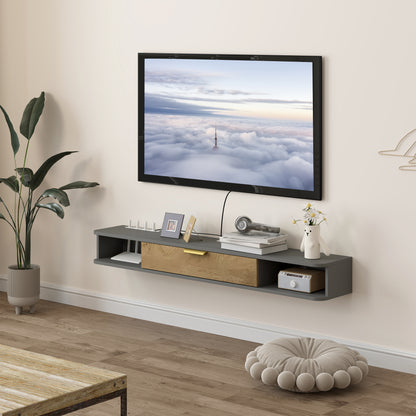 140 cm Floating TV Unit with Storage Entertainment Media Console Grey