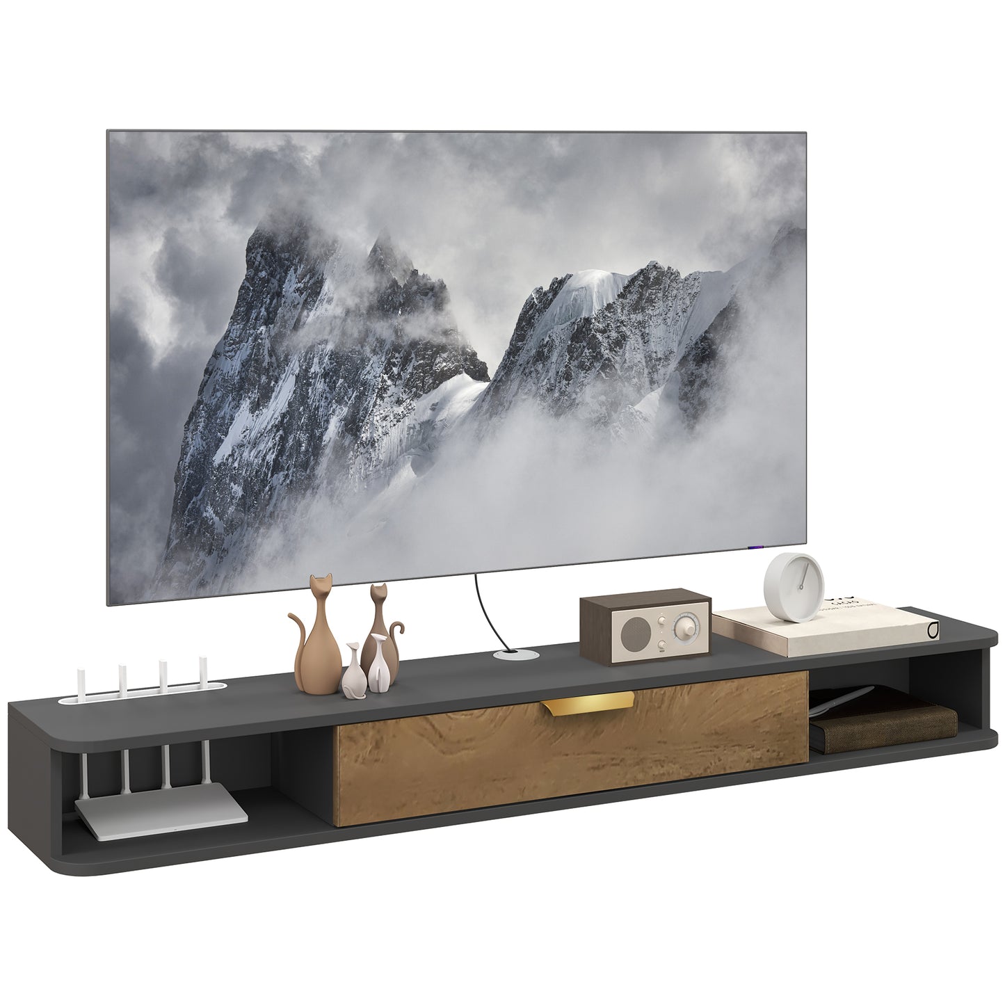 140 cm Floating TV Unit with Storage Entertainment Media Console Grey