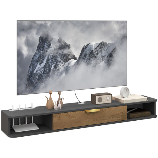 140 cm Floating TV Unit with Storage Entertainment Media Console Grey