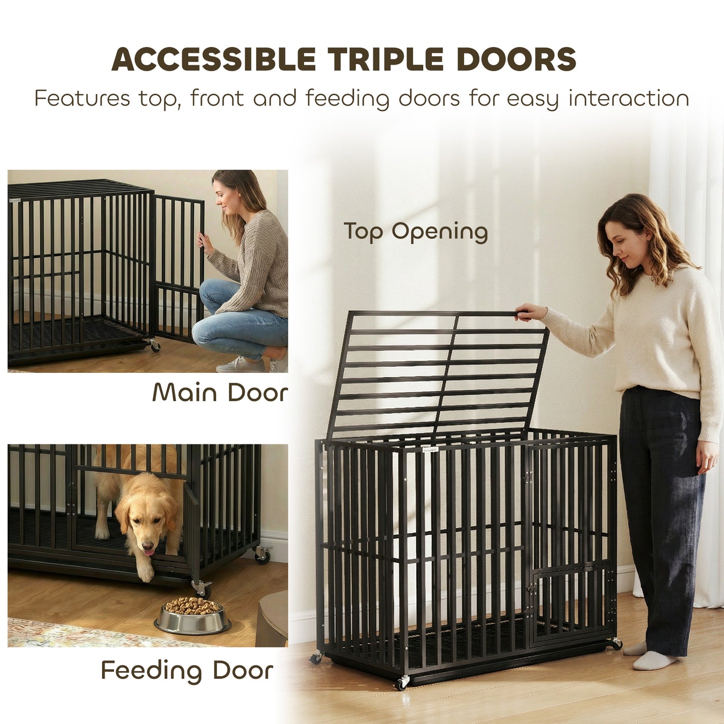 Heavy Duty Dog Crate, Dog Cage with Wheels for Small Medium Breeds