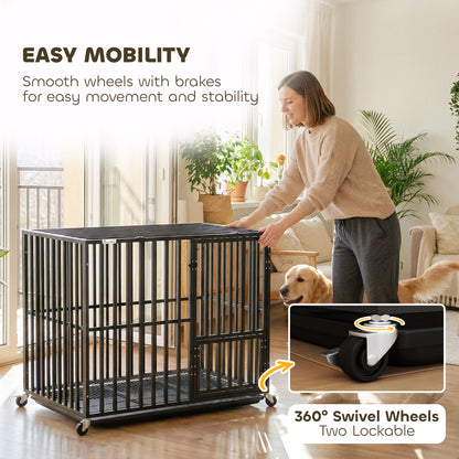 Heavy Duty Dog Crate, Dog Cage with Wheels for Small Medium Breeds